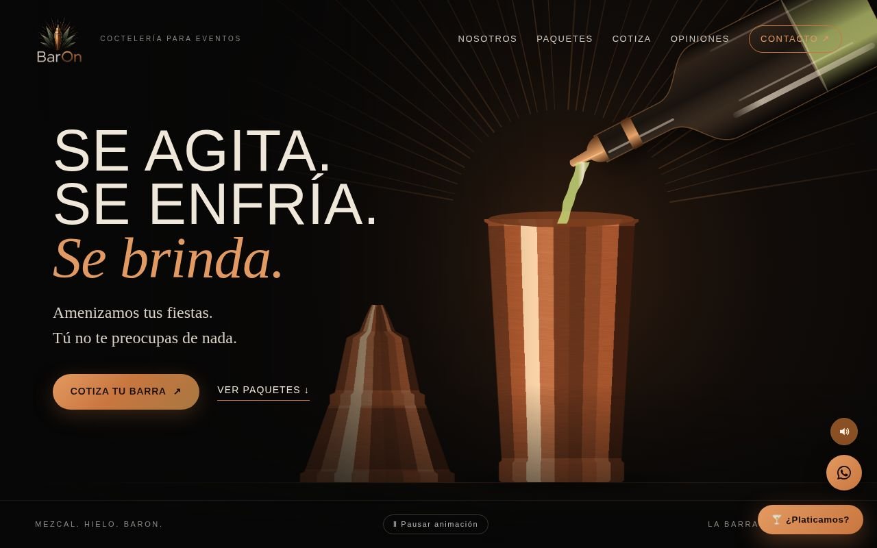 Página de BarOn, coctelería para eventos